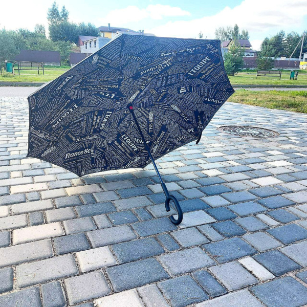 Умный зонт Ангел с обратным открыванием, цвет Черная газета